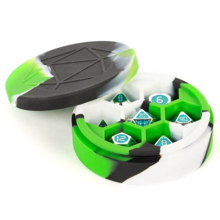 Metallic Dice Games: Silicone Dice Case - Green/Black/White