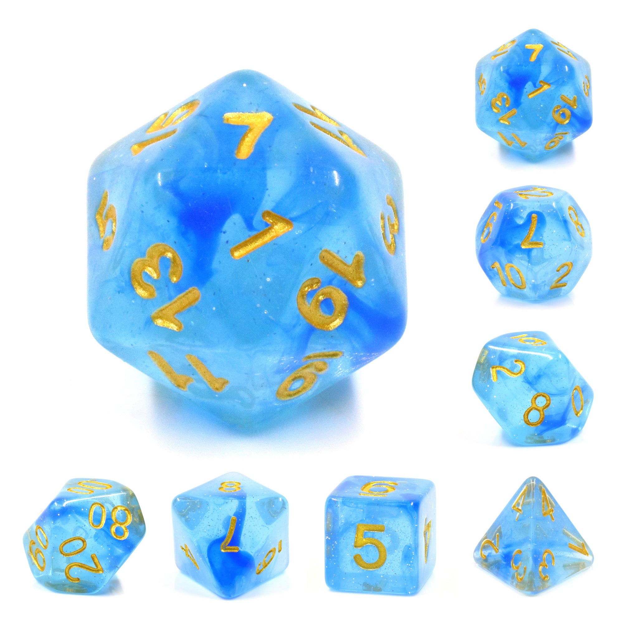 Transparent Blue Glitter Dice - Image 1