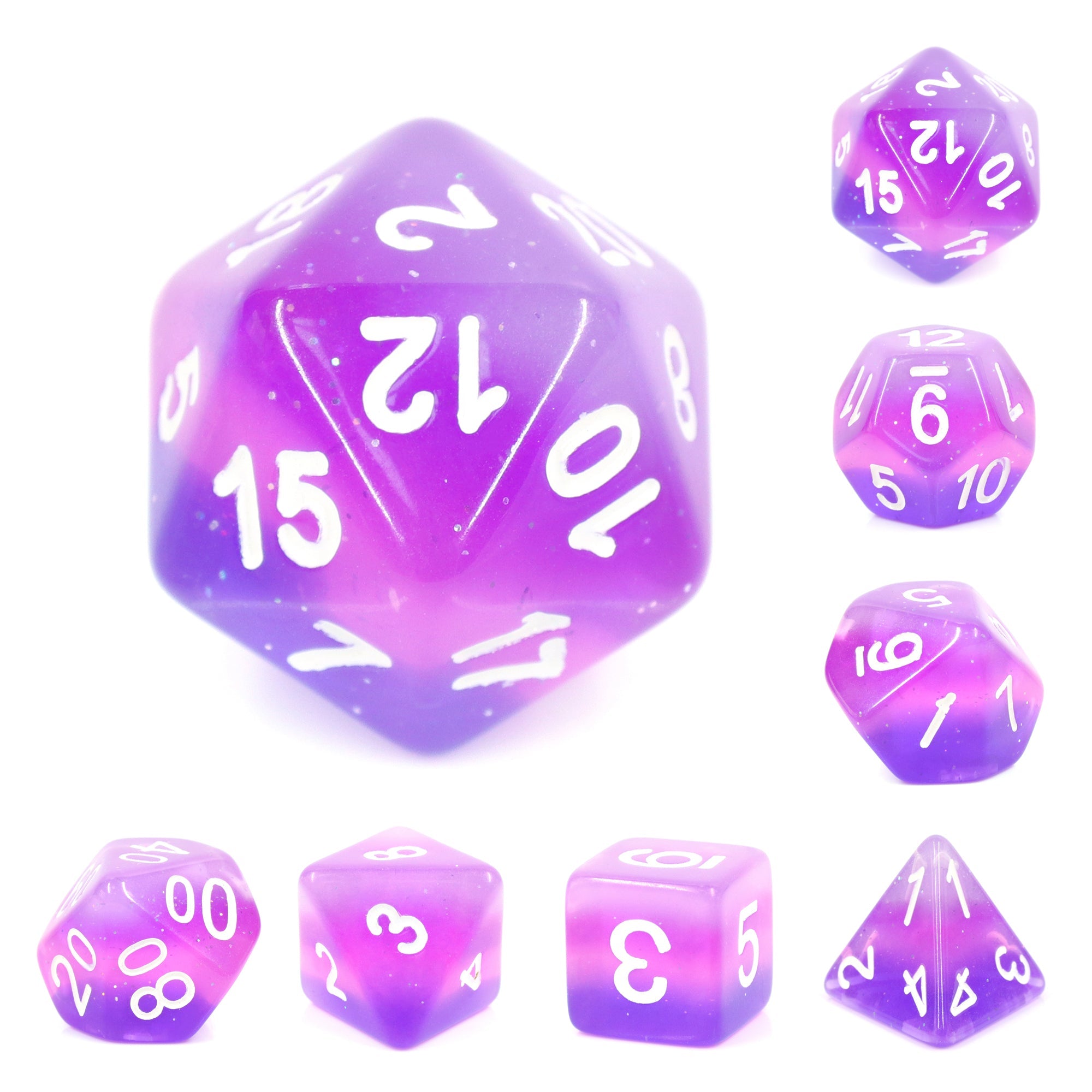 A&H Dice: Transparent - Purple Layer - Poly 7 Die Set
