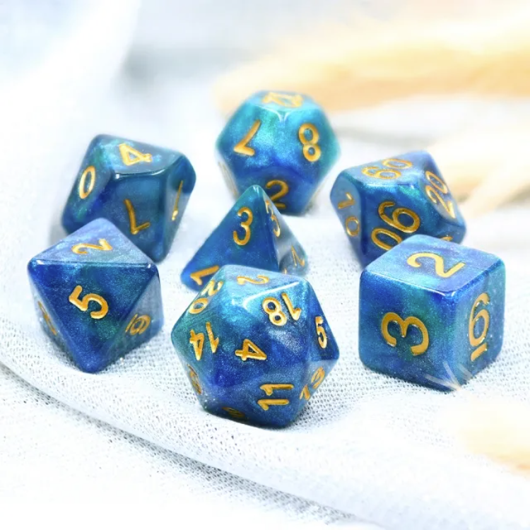 A&H Dice: Blue & Green Galaxy - Poly 7 Die Set