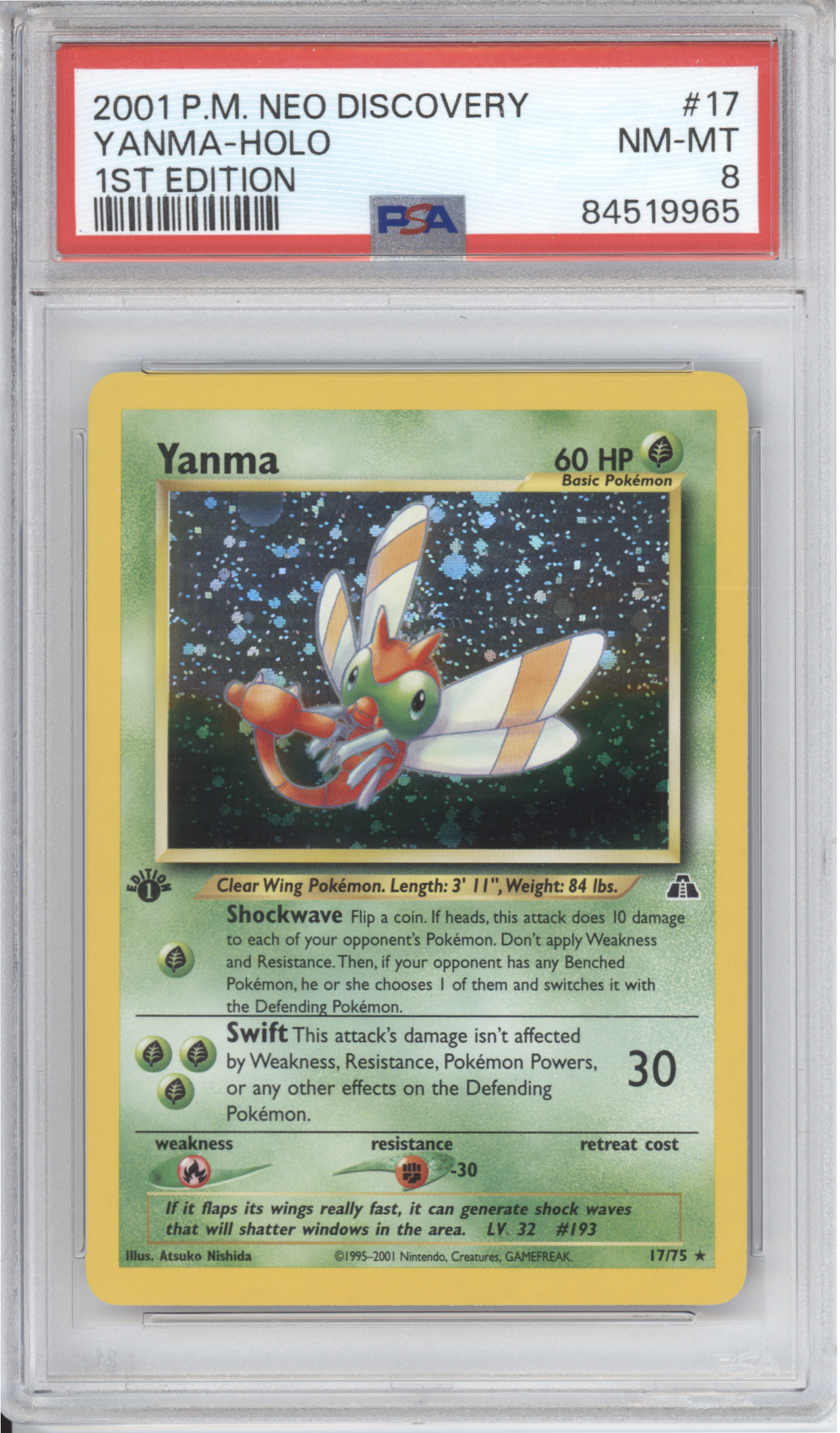 Yanma Neo Discovery Holo 1st PSA 8