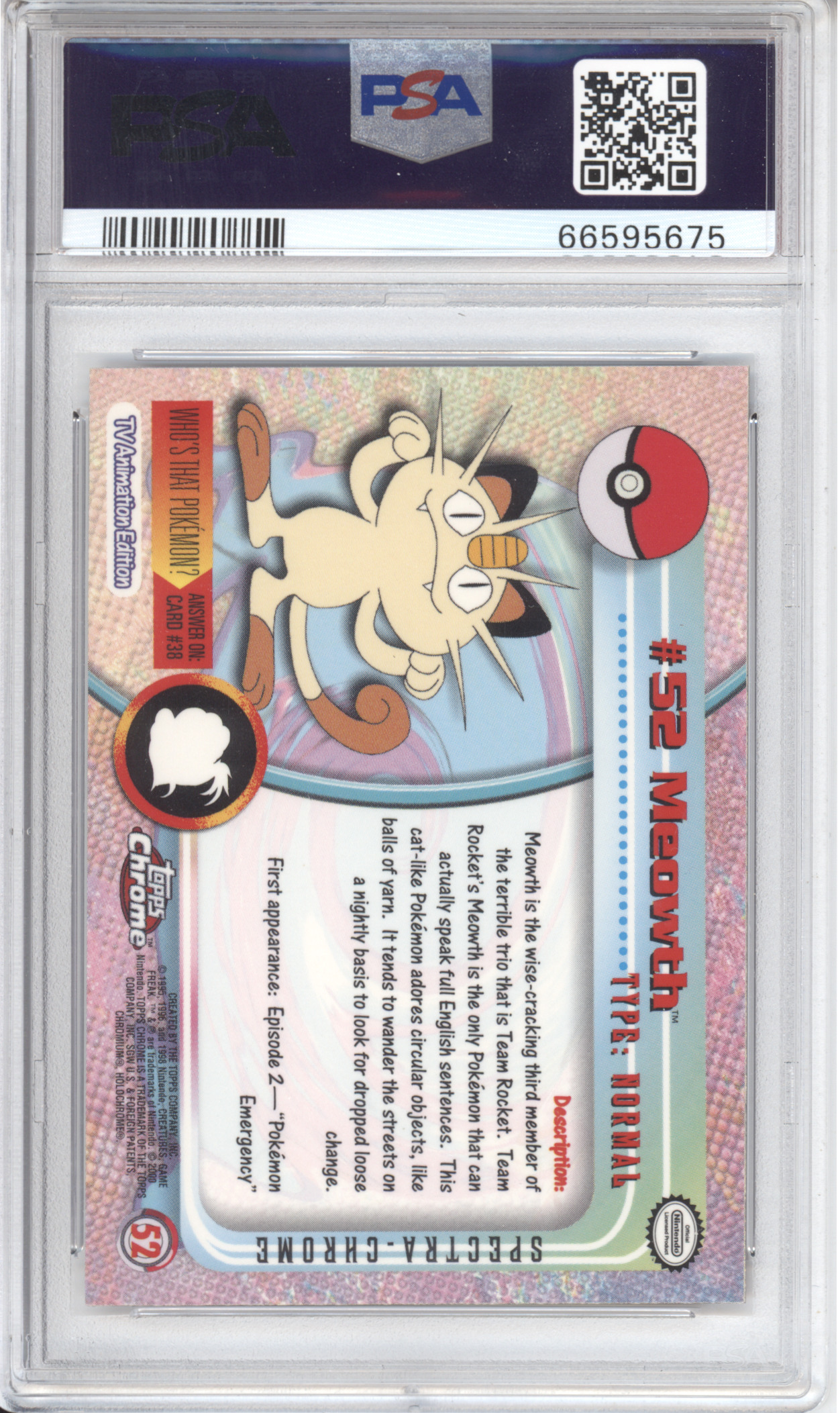 Meowth Topps Chrome Spectra PSA 10 - Image 2