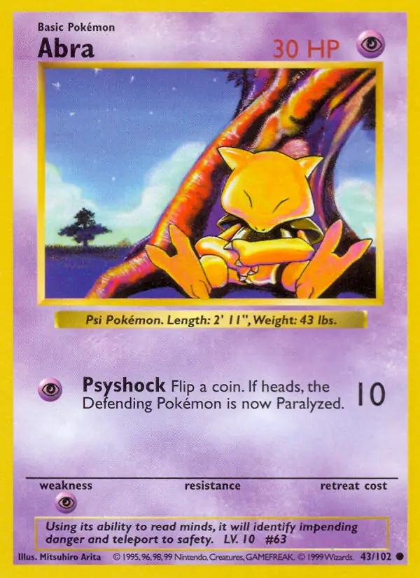 abra pokemon card 43 102 Pokemon Base Set Common Abra #43 [Moderately Played]