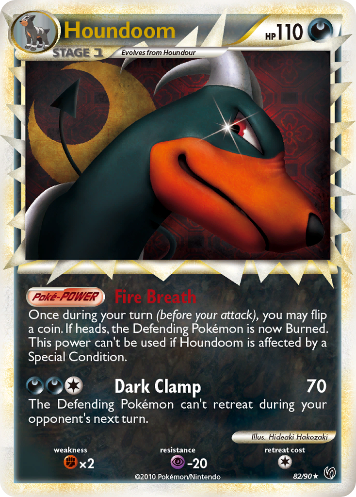 houndoom pokemon card stage 1 (10/95) [HeartGold & SoulSilver: Call of Legends] Moderately Played Holofoil If there are any Darkness Energy cards in your discard pile Houndoom - 1st Edition Holofoil