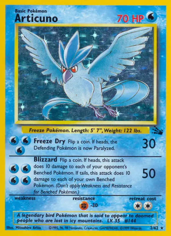 articuno pokemon card 2 62 - (2) - Legendary Collection (Dont apply Weakness and Resistance for Benched Pokemon.) ARTICUNO - 2/62 - Fossil